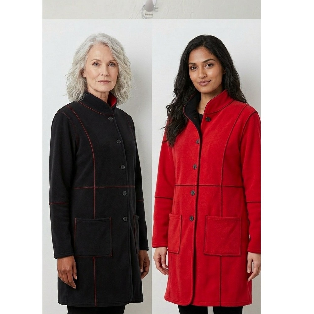 Susan Graver‎ Reversible Fleece Coat Red Black Contrast Stitch Small